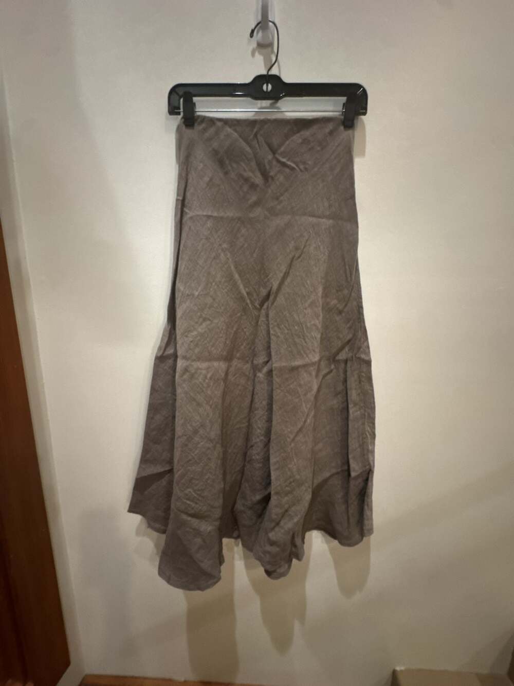 Mahina Crinkled Linen Midi Skirt Size S Mocca